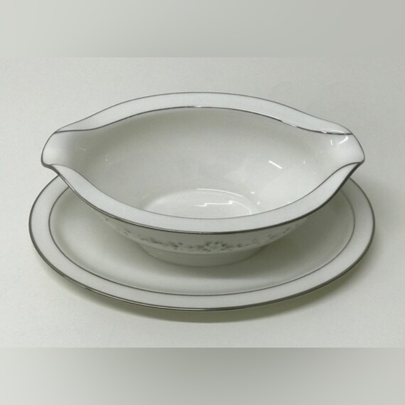 Vintage NORITAKE IVORY CHINA Japan Heather 7548 Platinum Silver Trim Gravy Boat - Picture 10 of 10